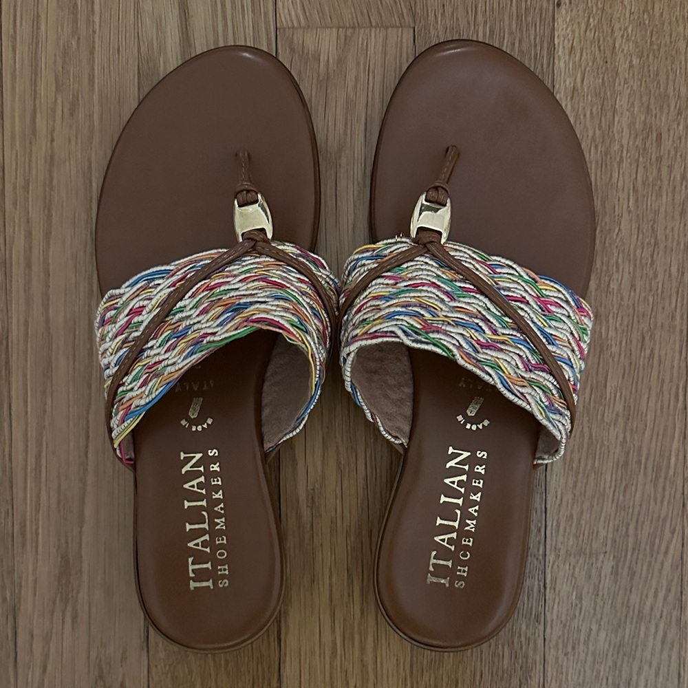 Italian Shoemakers Brown Sandals with Multicolor Straps